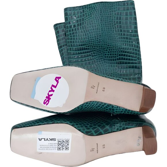 Frances Valentine Green Croc-Embossed Knee-High Boots - Picture 6 of 6